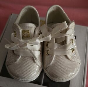 Kids Sparkle Lace-Up Sneakers in Cream